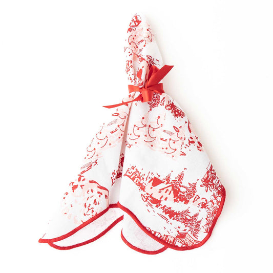 Santa Toile Scalloped Dinner Napkin, S/4