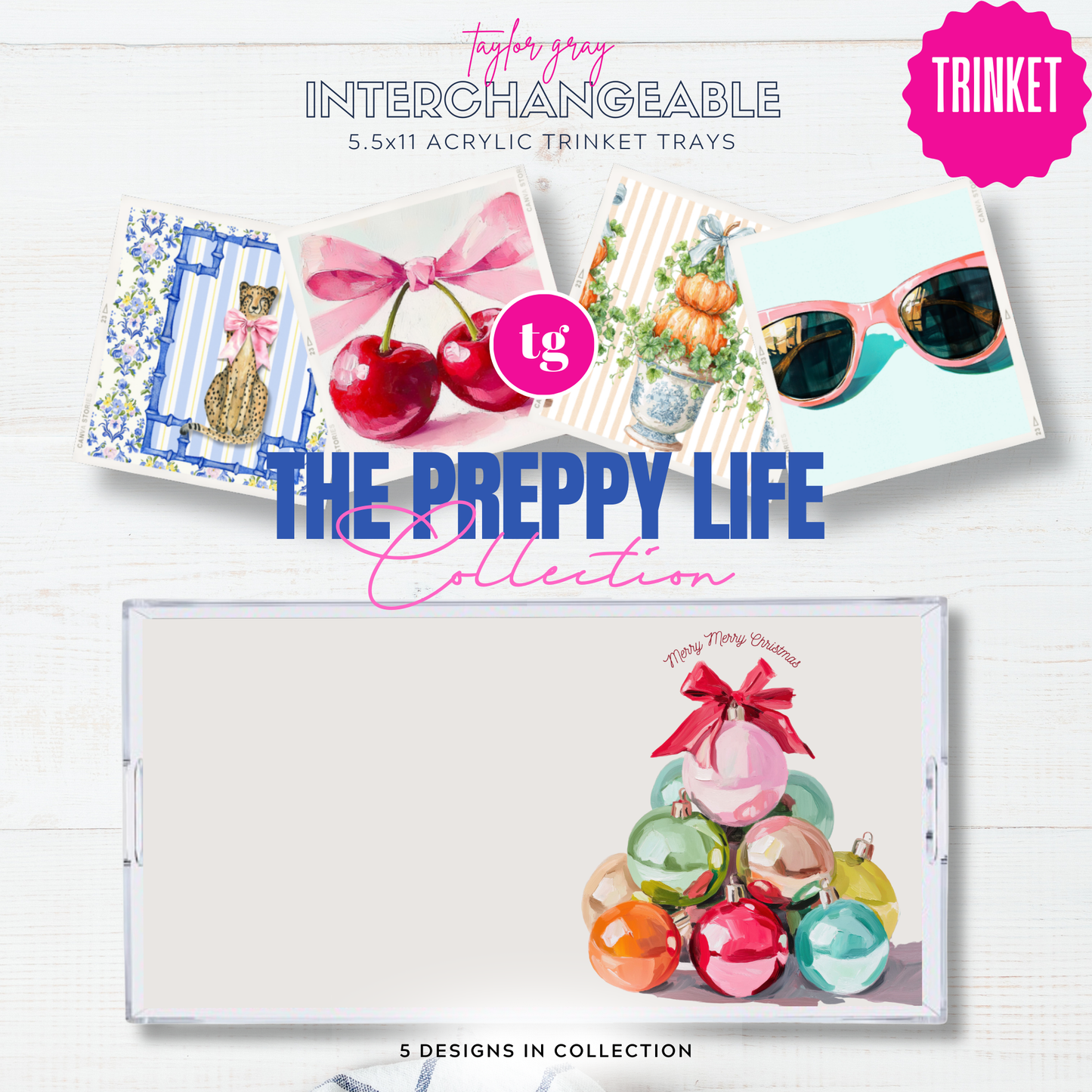Acrylic Trinket Tray Insert "The Preppy Life"