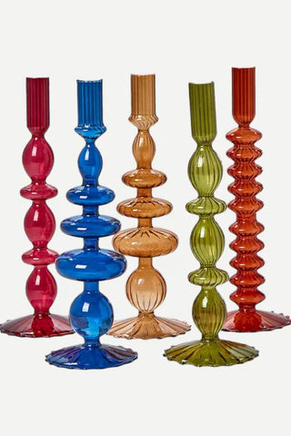 Hand Blown Glass Candlesticks - Jewel Tones