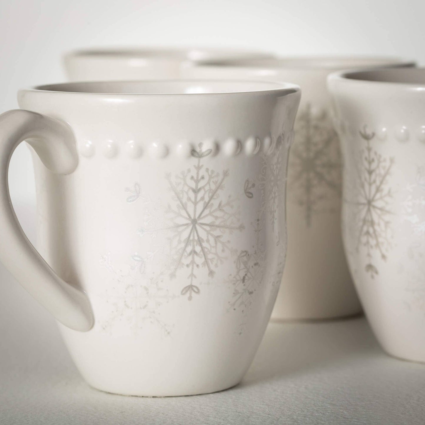 Silver White Snowflake Mug, Set of 4