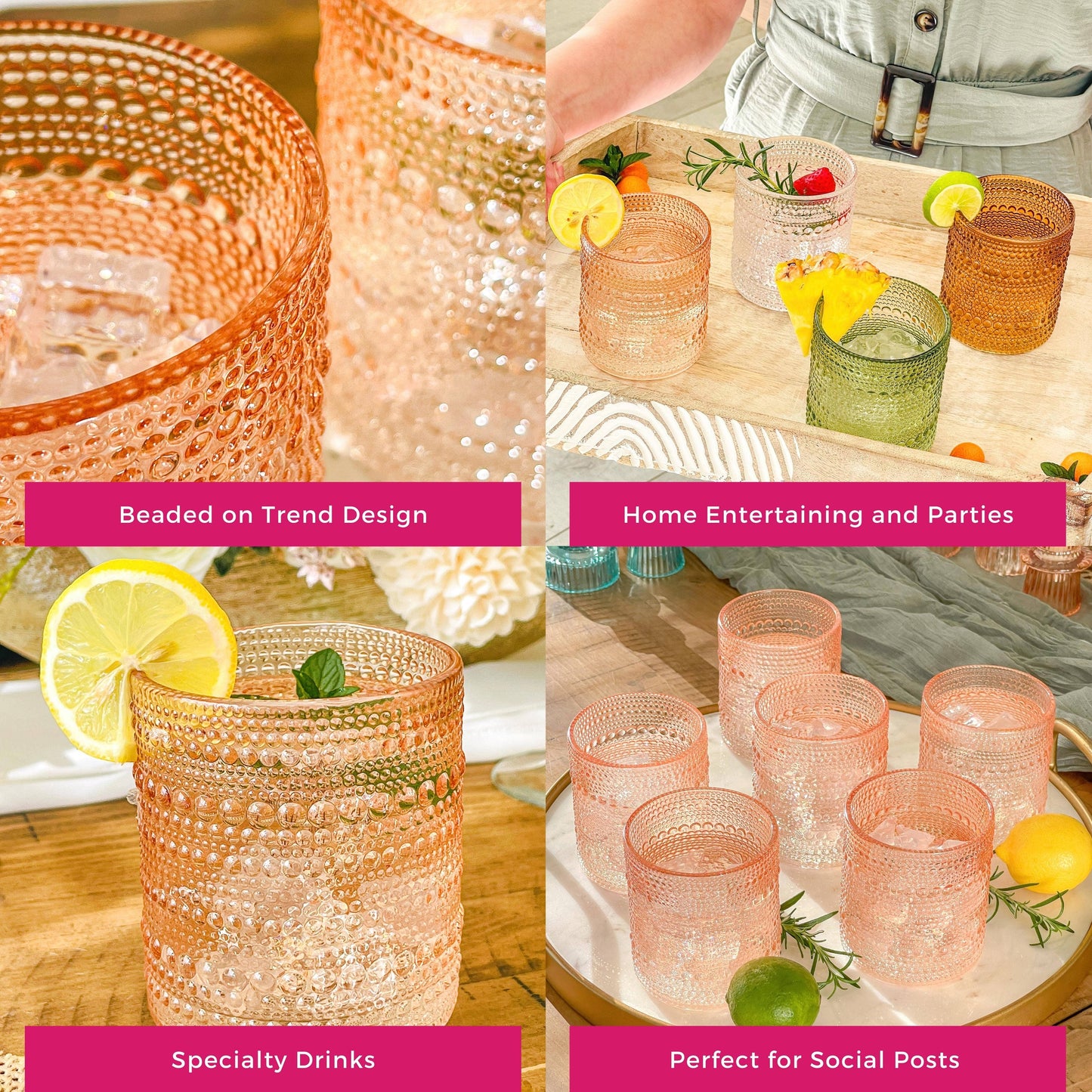 Rose Gold Old Fashion Glasses, Set of 6
