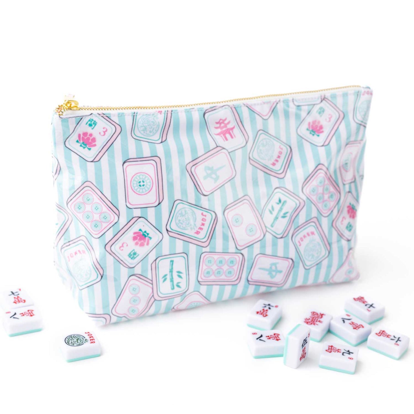 Mahjong Tile Print Travel Cosmetic Case
