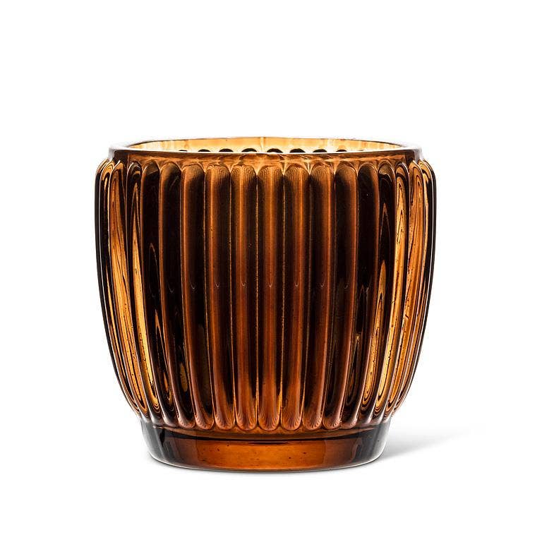 Small Brown Ribbed Votive