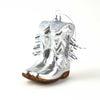 Silver Cowboy Boots Glass Christmas Ornament