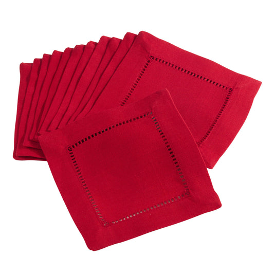 6" Red Hemstitch Cocktail Napkin, Set of 4