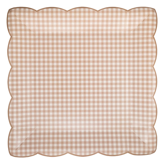10" Light Brown Gingham Plate - QTY 8