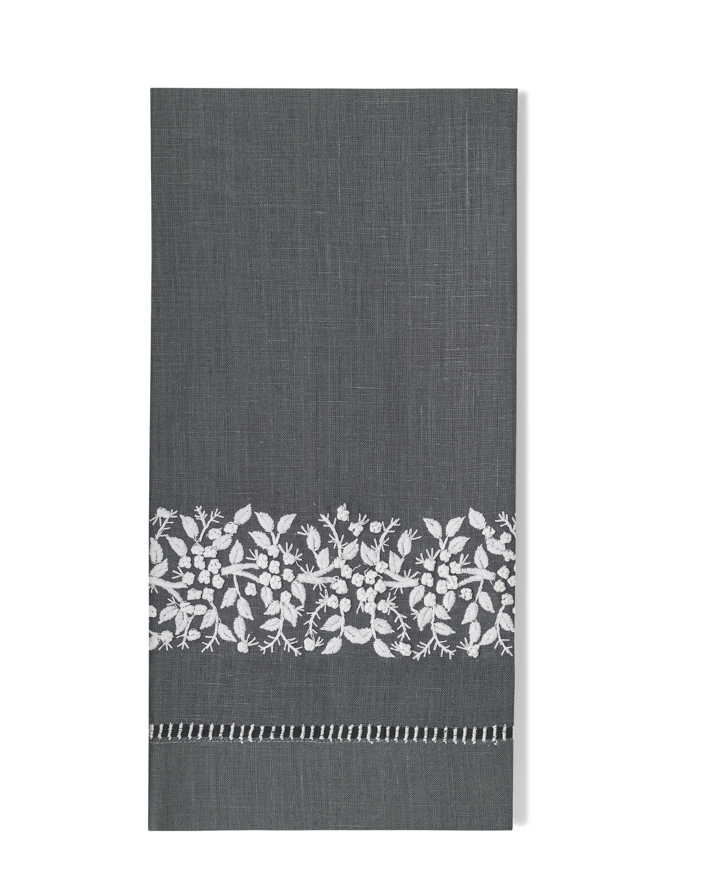 Jardin Linen Hand Towel: White on Taupe