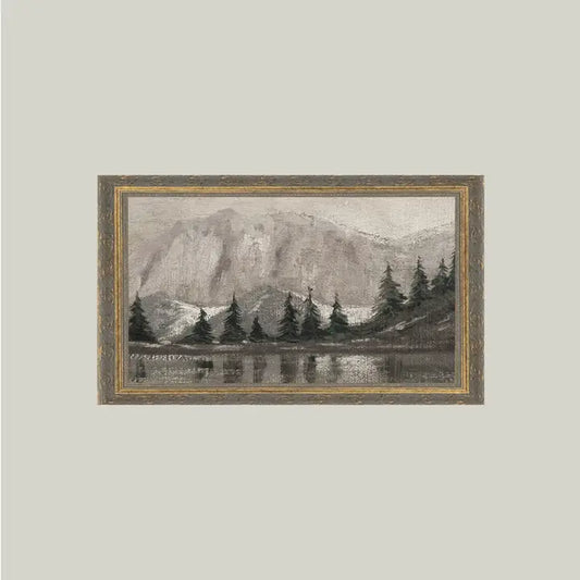 Muted Pine and Lake 12x7