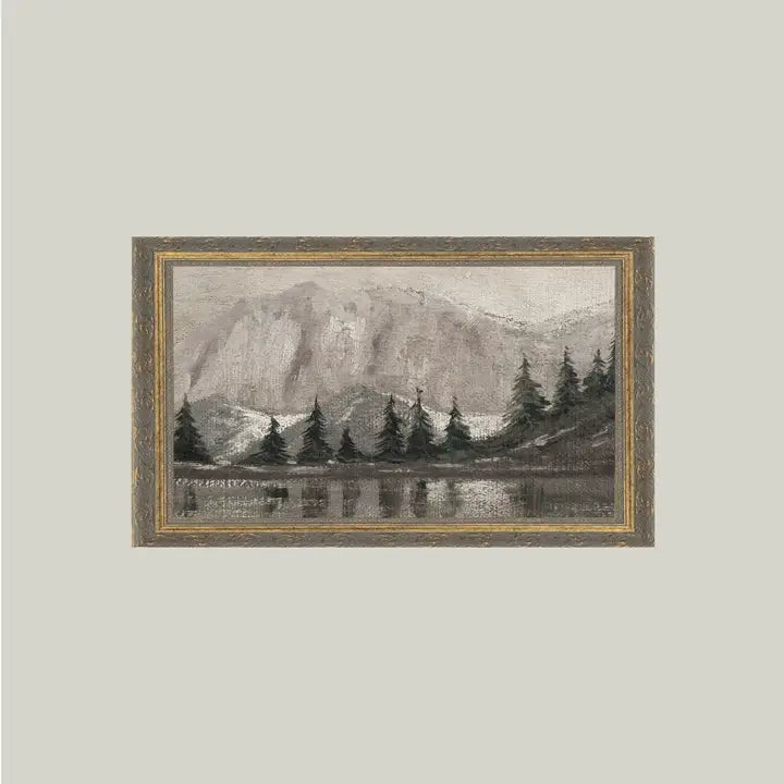 Muted Pine and Lake 12x7