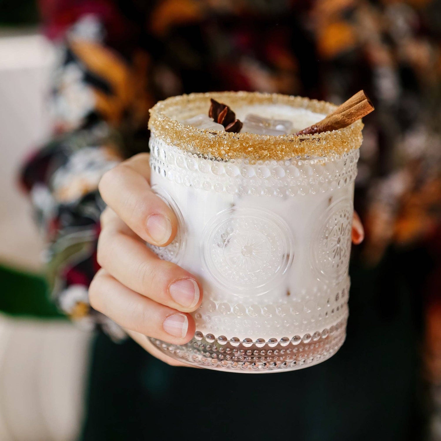 Hobnail Beaded Floral Clear Glasses - Thumbnail 4