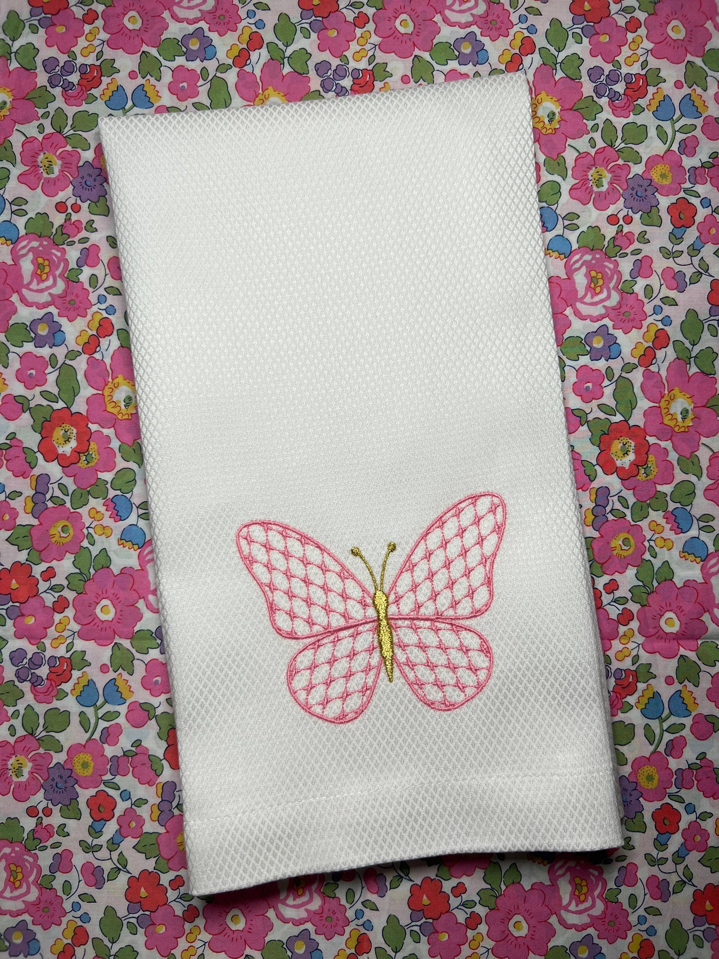 Butterfly Huck Towel: Pink