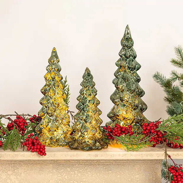 Green Mercury Glass LED Tree