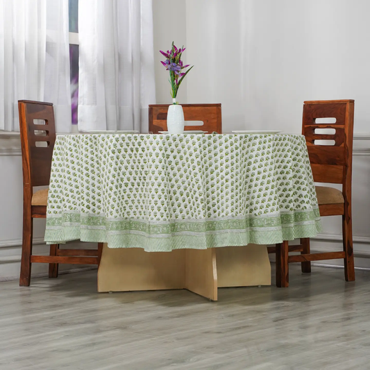 Emerald Green Block 110" Round Tablecloth