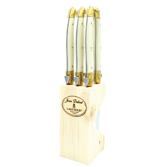 Jean Dubost 6 Steak Knives Ivory in Wooden Block