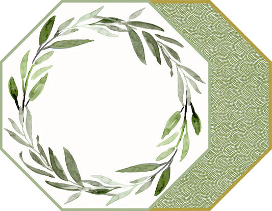 Octagonal Wreath & Leaves Saxon Green Placemat