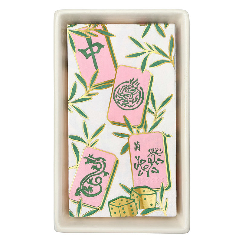 Ceramic Guest Napkin Tray + Napkins - Mahjong Tiles