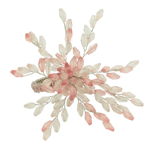 Beaded Flower Napkin Ring Pink, Set of 4