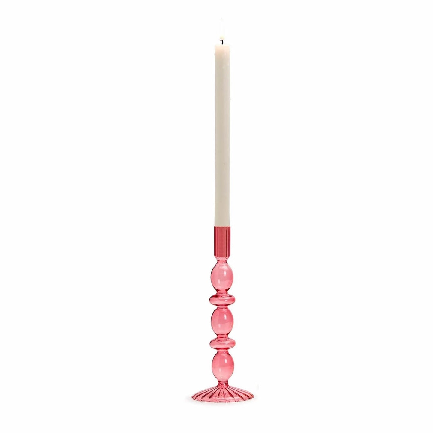 Hand Blown Glass Candleholder Pair, Pink