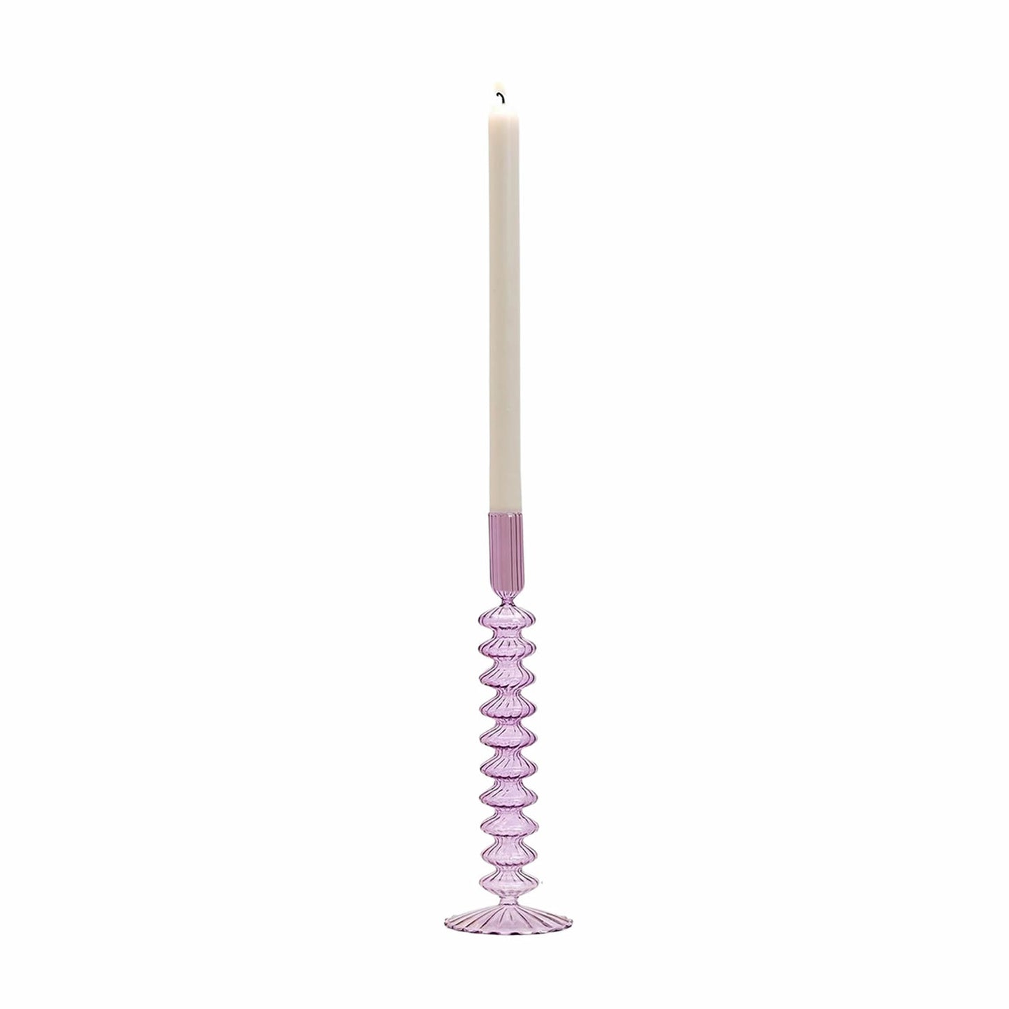 Hand Blown Glass Candleholder Pair, Purple