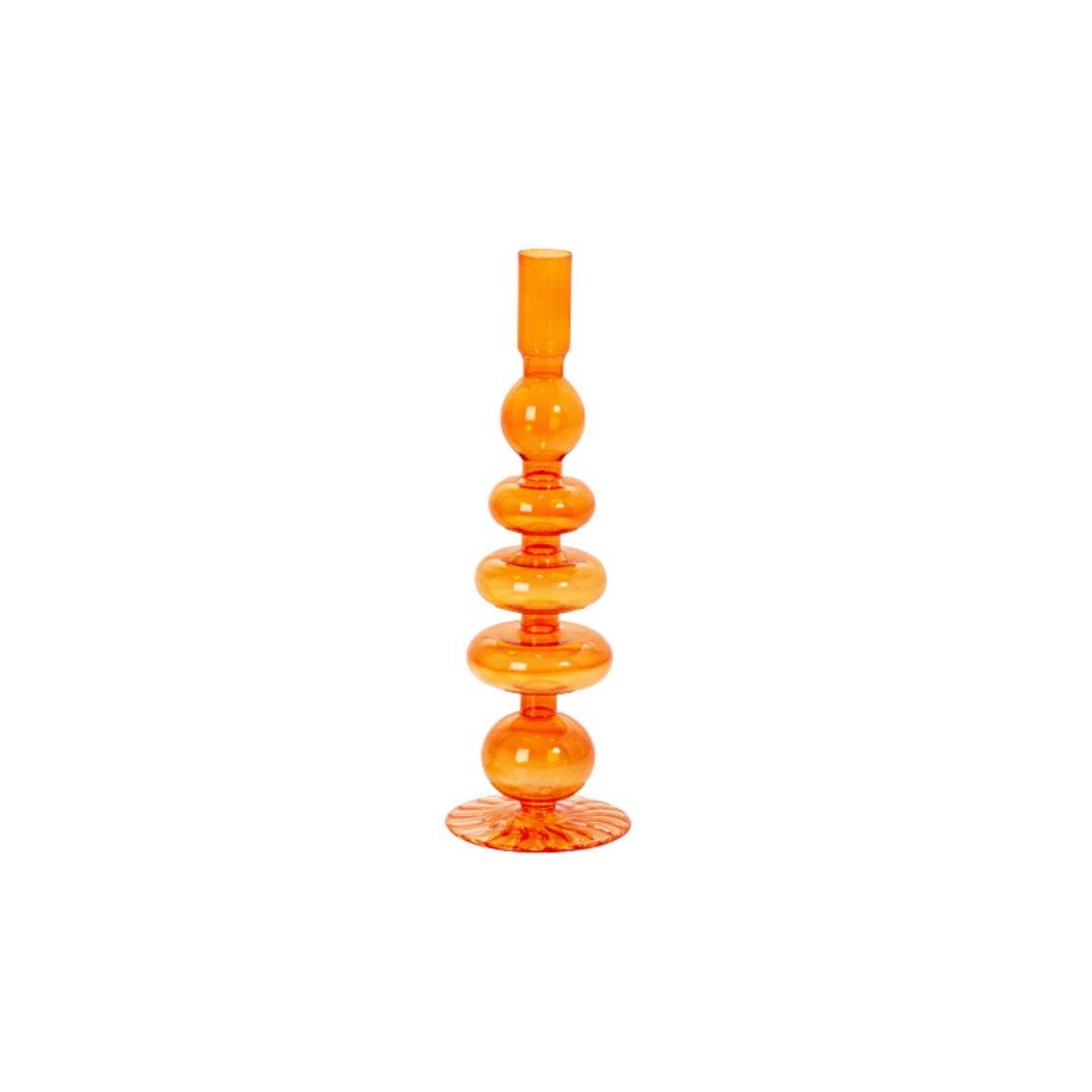 Orange Glass Candlestick, S/2