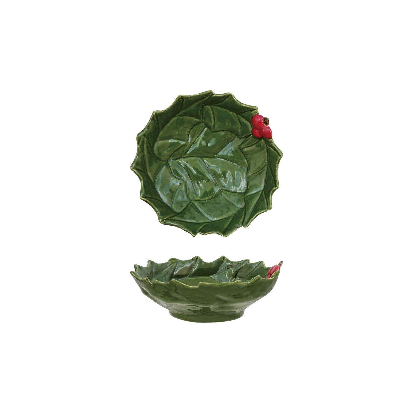 9" Green Holly Leaves Bowl